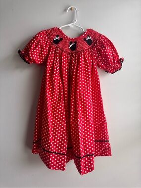 Disney Dress Red Polka Dot Smocked Puff Sleeve Dress Minnie Mouse size 6T